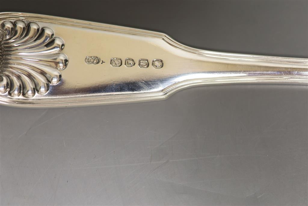 A Victorian silver fiddle, thread and shell pattern sauce ladle, Elizabeth Eaton, London, 1855, 33.5oz, 9.5oz,